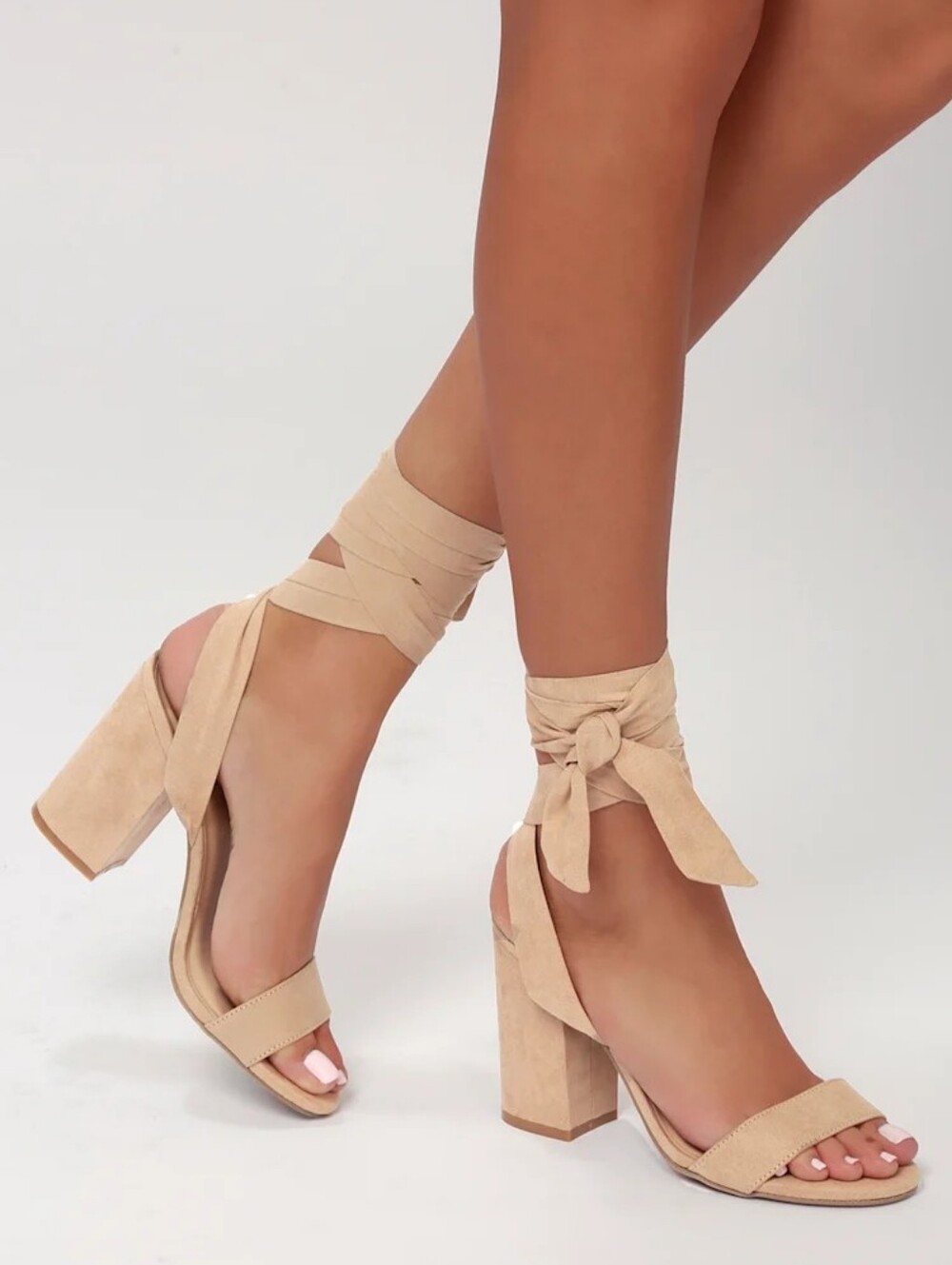 Women’s Ankle Tie Block Heel Sandals - Beige Size 7.5